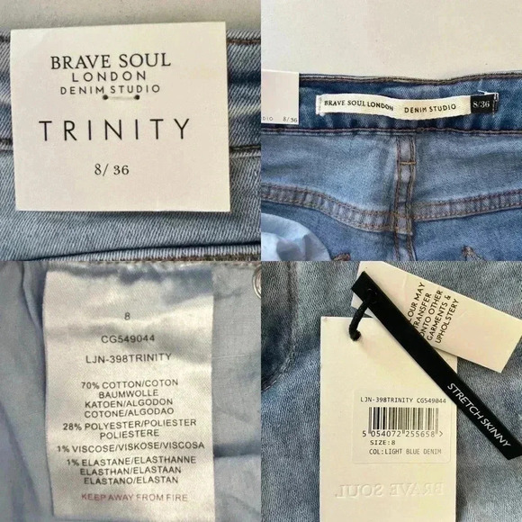 Brave Soul Skinny Jeans Beaded Distressed Denim Stretch Light Blue Size 27 4 NWT - Picture 12 of 16